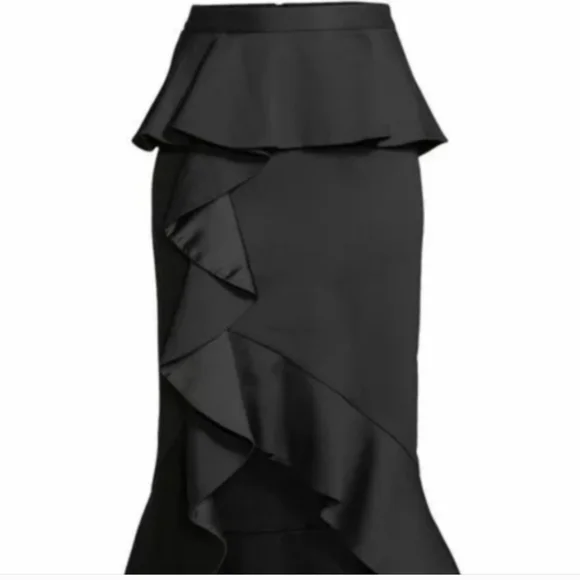 Alice + Olivia Black Alessandra Ruffled Peplum Hi-Low Skirt SIZE 2 - Picture 9 of 14